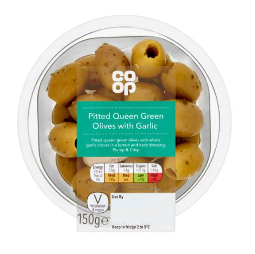 Co op Queen Green Olives with Garlic 150g