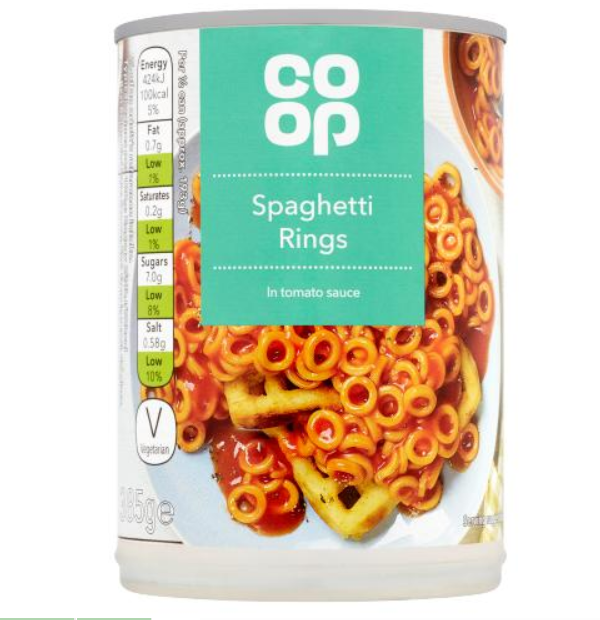 Co-op Spaghetti Rings in Tomato Sauce 385g