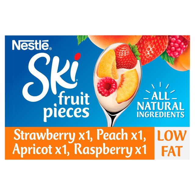 Ski Fruit Pieces Low Fat Straw Peach Apricot Rasp Yogurt 4 x 120g