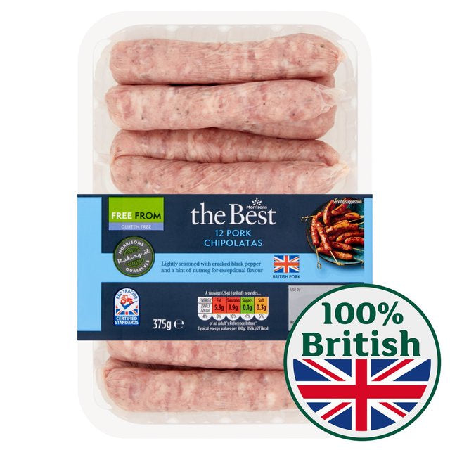 Morrisons The Best 12 Gluten Free Pork Chipolata Sausages 375g-OLD