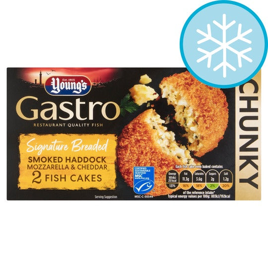 Youngs 2 Gastro Smoked Haddock Cheddar Mozzarella Fish Cakes 270g