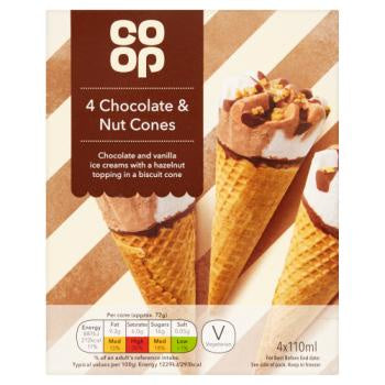 Co op Chocolate & Nut Cones 4pk