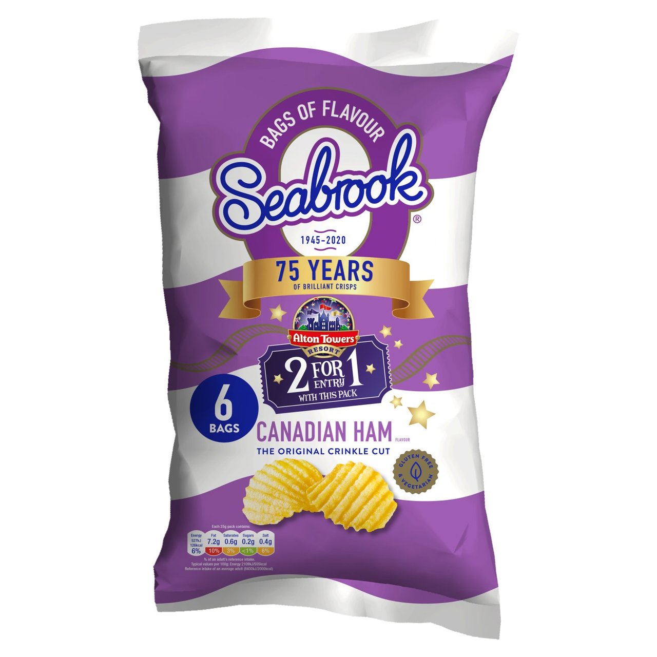 Seabrook Canadian Ham Crinkle Cut Crisps 6pk