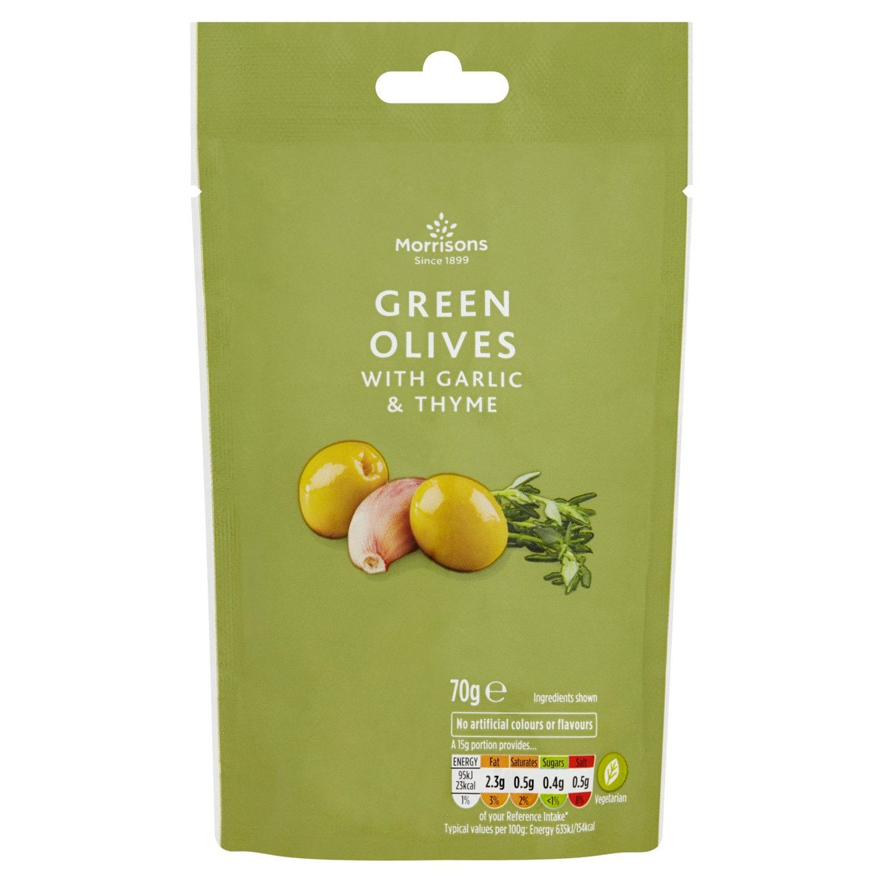 Morrisons Pitted Green Olives with Garlic Thyme 70g