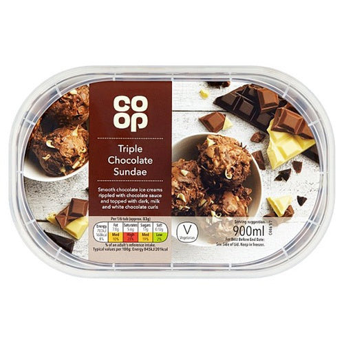 Co op Triple Chocolate Sundae Ice Cream 900ml