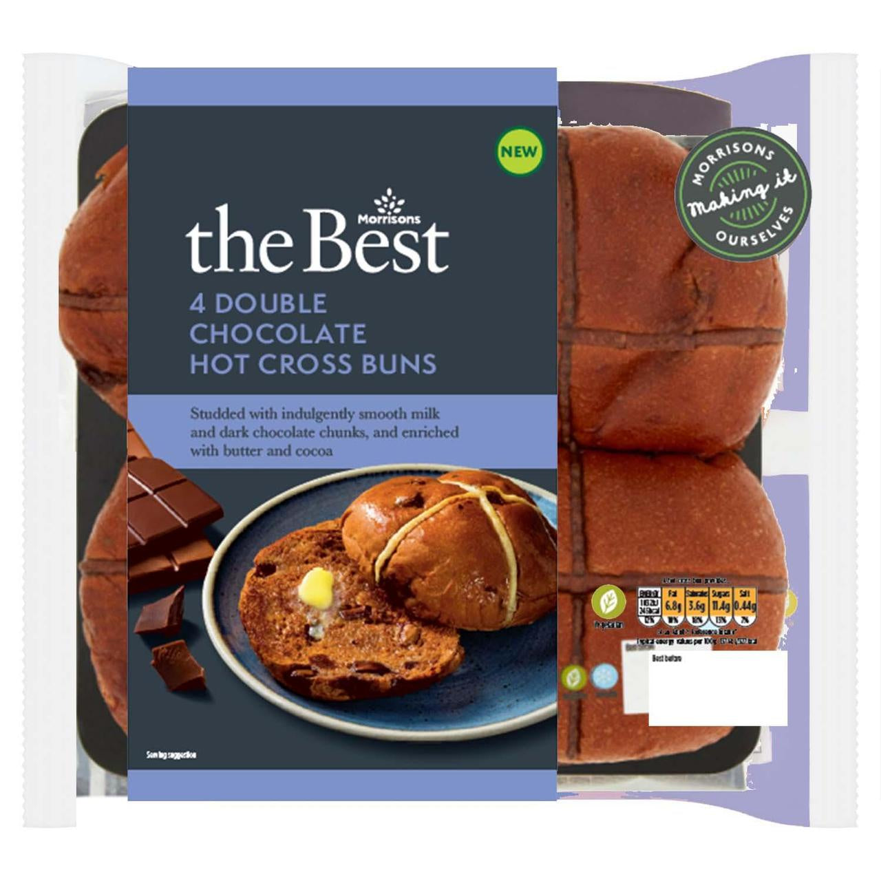 Morrisons The Best Double Chocolate Hot Cross Buns 4Pk