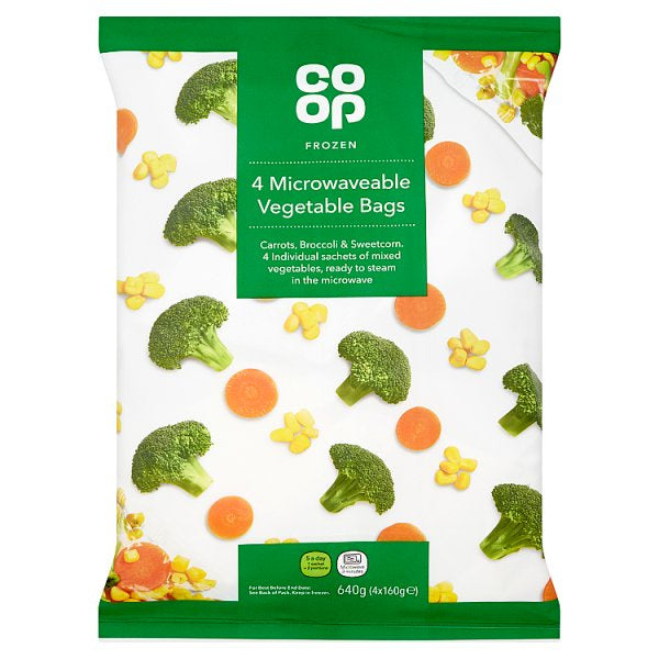 Co Op Carrot, Broccoli & Sweetcorn Steam Bags 4pk