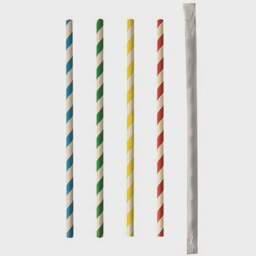 100 Paper Flexible Drinking Straws 22cm Stripes