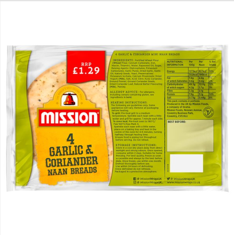 Mission Garlic & Coriander Naan Breads 4pk