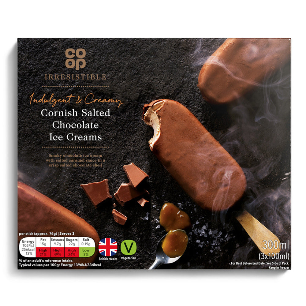 Co Op Irresistible Salted Chocolate Icecream 3pk