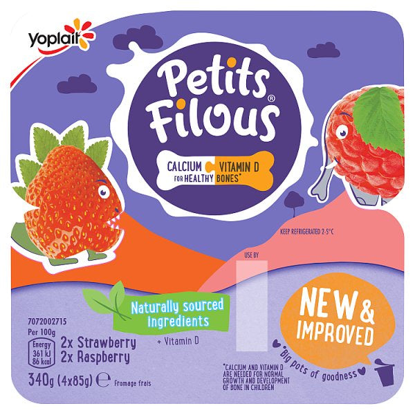 Petits Filous Kids Strawberry & Raspberry Yogurt Pots 4 x 85g