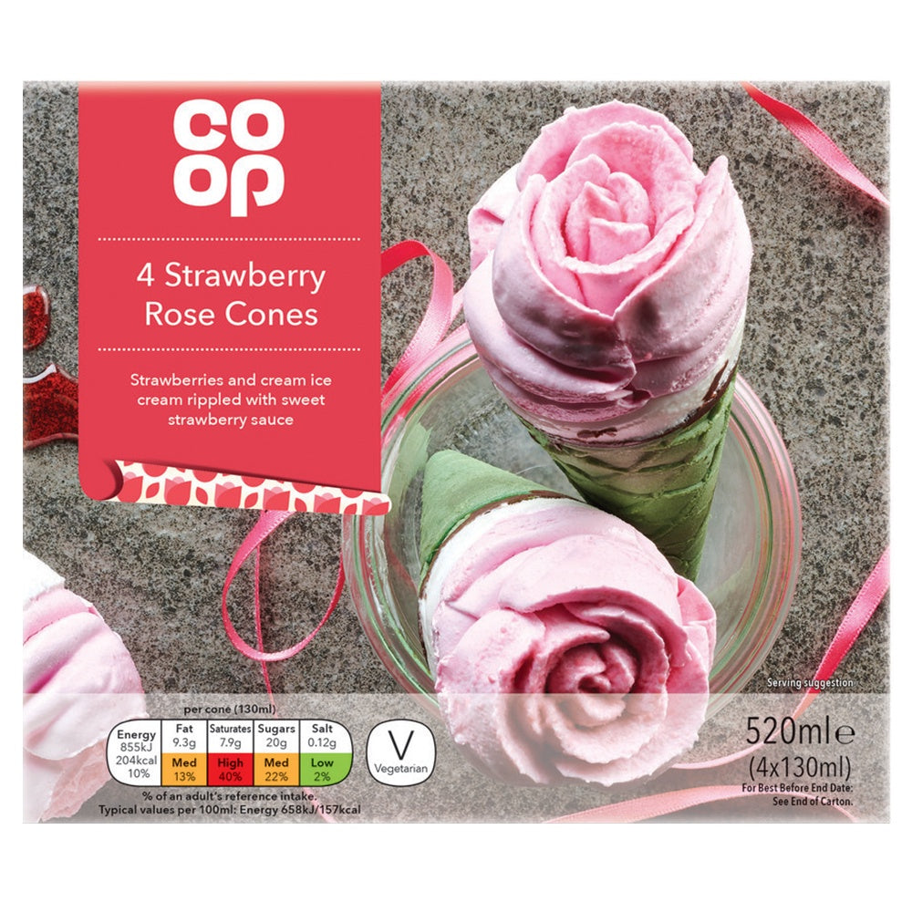 Co op Strawberry Cream Rose Cones 4pk