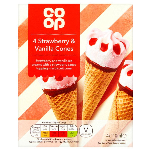 Co op  Strawberry & Vanilla Cones 4pk