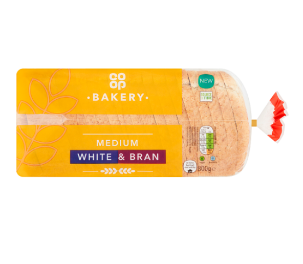 Co op Bakery White & Bran Medium Loaf 800g