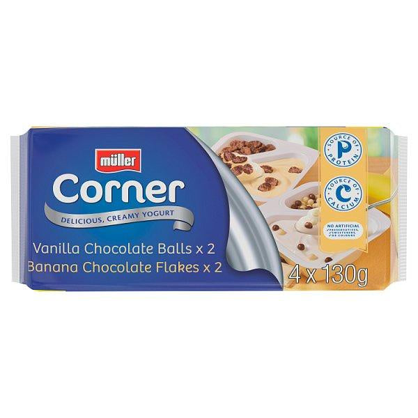 Muller Corner Vanilla Chocolate Balls & Banana Flakes Yogurt 4 x 124g