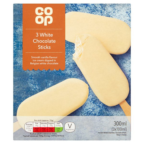 Co-op White Chocolate Sticks 3pk