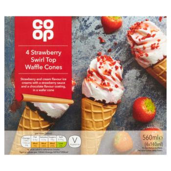 Co-op Strawberry Swirl Top Waffle Cones 4pk